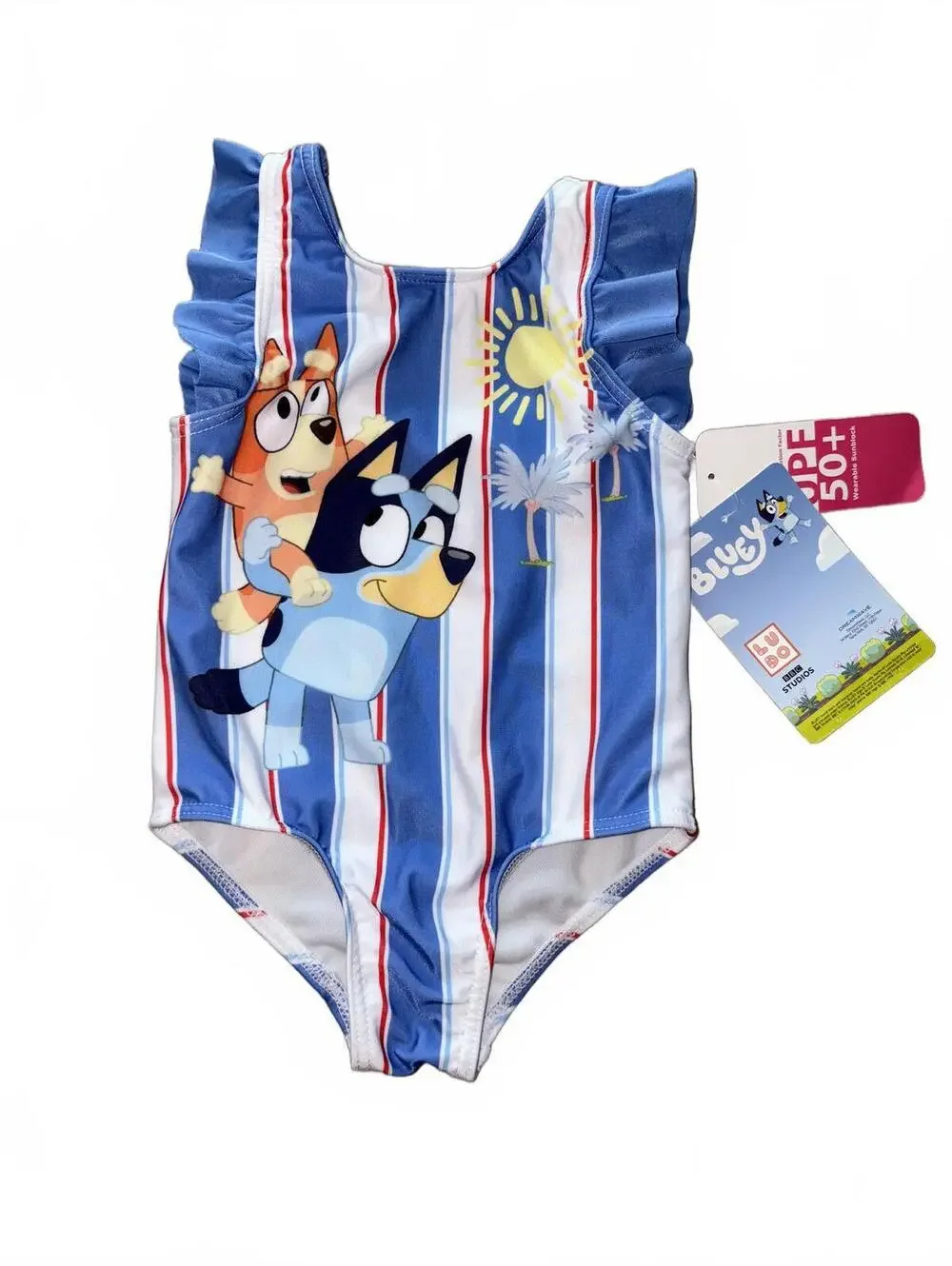 NEW! Bluey Baby Girl One Piece Swimsuit with Ruffle Sleeves - 12 Months